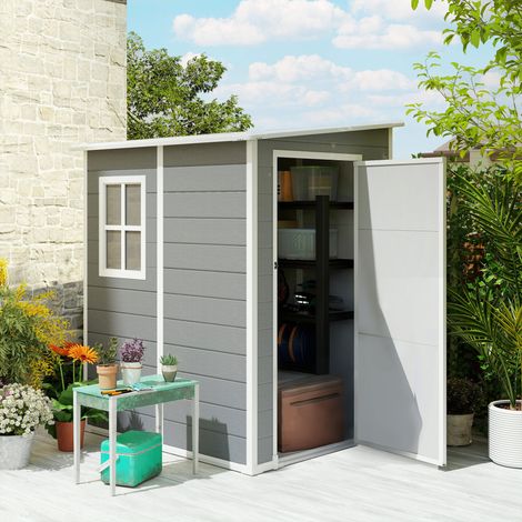 Abri de jardin 1.54 m² pour outils porte verrouillable. aération et fenêtre dim. 122L x 149l x 192/177H cm. gris