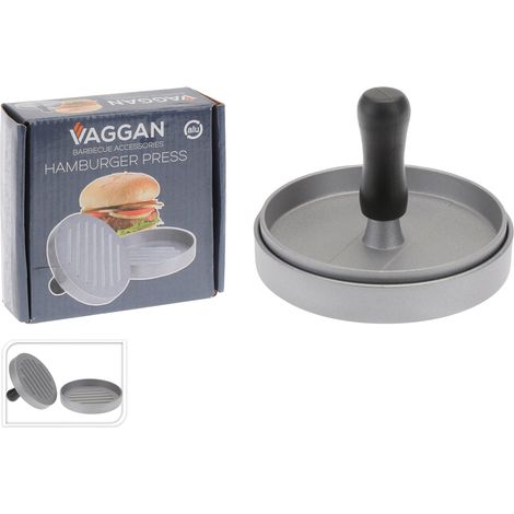 VAGGAN molde hamburguesa metal 11x9 cm , Molde hamburguesa metal. -Marca: Vaggan. -Molde de hamburguesa de metal con mango de silicona. -Color: gris. -Peso: 258 gr. -Dimensiones: 1