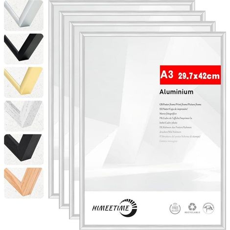 4x Bilderrahmen A3 30x42 cm Silber Metall Rahmen mit Kunststoffglas (1/5)