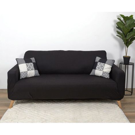 Housse de canapé 3 places extensible noir (1/4)