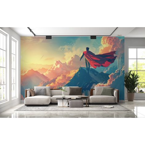 Papier peint pop art - super-héros au sommet de la montagne - 150 x 250 cm (1/2)