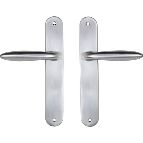 Bricard 984052 984052-Set di Maniglie zamak su Piastra per Porta Interna Senza Chiave (Becco di Cane), Argento (1/4)