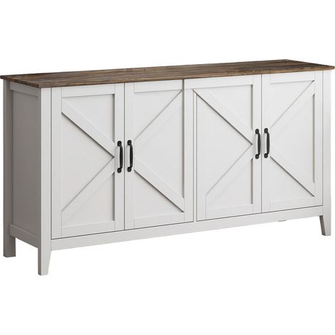 Sideboard im rustikalen Landhausstil  4 Türen  Küchen- und Wohnzimmer-Kommode  140x80x40cm  Modell Olivia  Farbe Weiss und Eiche Rustic