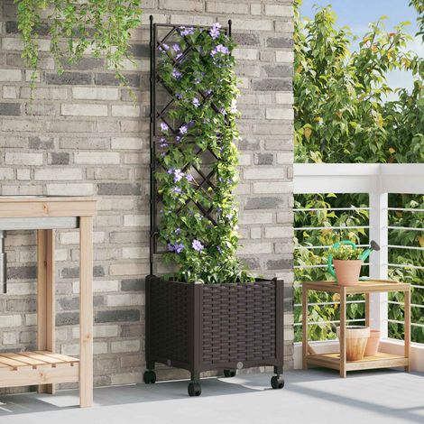 vidaXL Jardinera con enrejado y ruedas Marrón 40 x 40 x 149 cm PP (1/5)