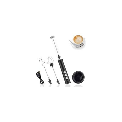 Mousseur à lait électrique portable, fouet 3 en 1 rechargeable par USB, 3 vitesses réglables avec 3 têtes de mélange en acier inoxydable, fouet électrique pour latte, cappuccino, etc. (1/5)