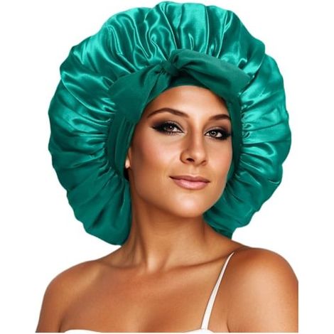 Bonnet de nuit en satin et soie, double épaisseur, doublé de satin, avec liens, pour femmes aux cheveux bouclés naturels noirs (1/4)