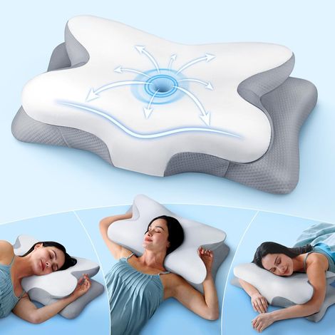 oreiller cervical,une mousse à mémoire de forme inodore et convient aux positions de sommeil sur le ventre et sur le dos,Conception ergonomique