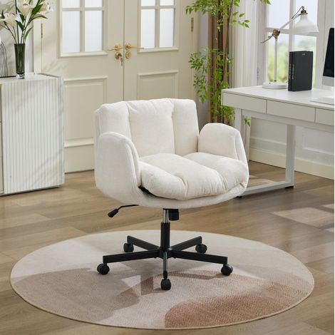 Silla de oficina giratoria beige en chenilla con altura ajustable y reposabrazos abatibles (1/5)