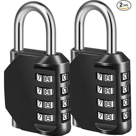 Cadenas à combinaison, cadenas à 4 chiffres pour casier scolaire, gymnase, équipement sportif, clôture, boîte à outils, étui, armoire à fermeture (lot de 2, noir) (1/5)