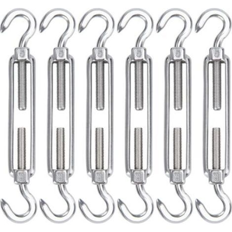 Tendicavo in acciaio inox M5, confezione da 6 ganci regolabili per cavi resistenti e ganci per corde, cavi, stendibiancheria, griglie per installazione di tende parasole - Crezuo