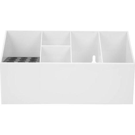 Boîte de rangement blanche pour ciseaux, peignes, pinces à cheveux et outils de coiffure (1/5)