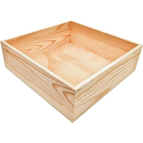 Boîte de rangement carrées en bois brut 25 x 25 x 8 cm Récipient rustique en bois naturel pour la maison le bureau et la décoration du lieu (1/3)