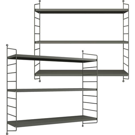 Set di 2 Scaffali da Parete Strängnäs a 3 Ripiani Regolabili  50 x 60 x 15 cm Acciaio Antracite [en.casa]