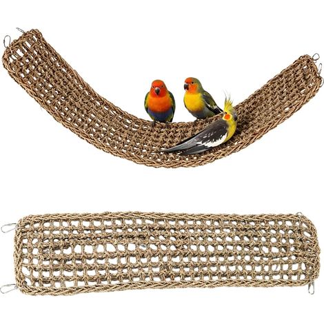 18,5 x 99 cm - 100 x 18 cm - Tapis d'herbe de mer pour oiseaux : hamac pour cochons de mer, filet d'escalade, hamac pour oiseaux avec crochets, accessoires de cage à oiseaux, pour cage à (1/5)
