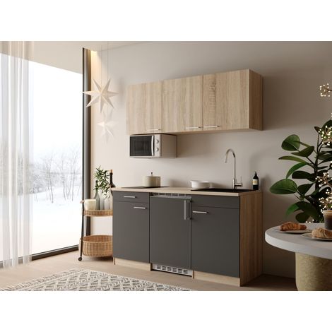 Küche Küchenzeile Einbauküche Singleküche Eiche Grau Ingrid 150 cm Respekta