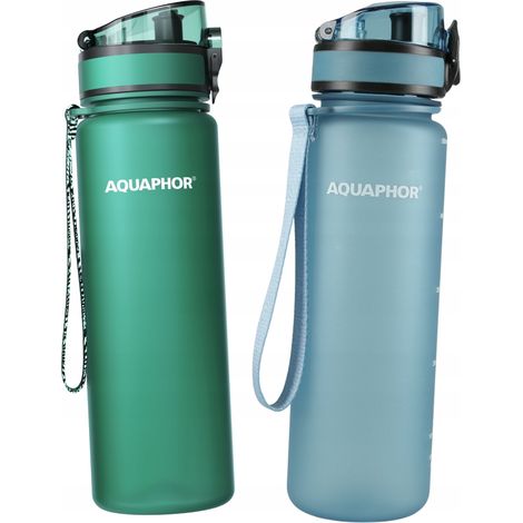 2x Aquaphor City 0,5L Wasserfilterflasche, Blau + Flaschengrün (1/5)