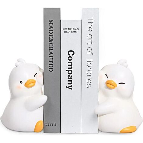 Bardusch-Serre-livres décoratif blanc mignon en forme de canard, serre-livres unique pour ranger des livres, serre-livres en résine créatif, adapté à la décoration de la maison, du bureau, de la bibli (1/4)