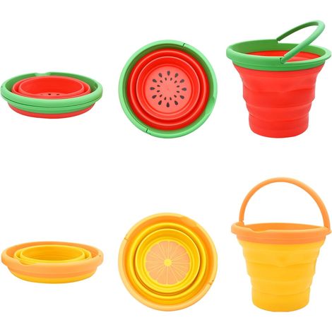 Seau de plage pliable, seau en silicone en 2 parties avec poignée, jouets de sable à motifs de fruits pour la plage, petits jouets de neige pour le camping, lavage en extérieur, voyage