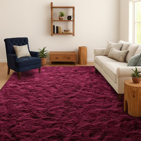 Tapis Shaggy Salon Chambre Poils Longs, Bordeaux, 180x270 cm Uni, Doux et moelleux, Antidérapant, Lavable en machine, Pour chambre d’enfant, chevet, salle de jeux, dortoir, bureau (1/5)