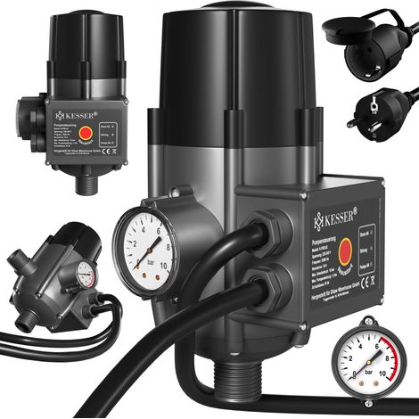 KESSER® Comando pompa con display a barre con cavo 10 bar Pressostato elettrico Il pressostato controlla la pressione dell'acqua - accensione e spegnimento automatico Con cavo - Antracite / Nero