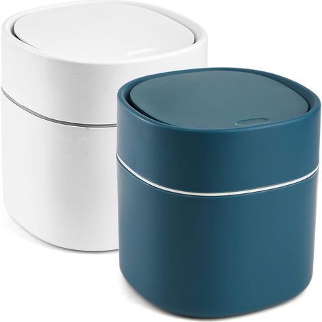 Lot de 2 mini poubelles avec couvercle Poubelle de comptoir de 0,5 gallon pour vanité de salle de bain, bureau, bureau de cuisine (1/2)