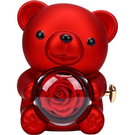 Bear Pendant Box, Rotating Jewelry Box with Soap Rose and Dedicated Ring Slot, for Girlfriend, Wife, Mother, Anniversary, Marriage Proposal (1/5)