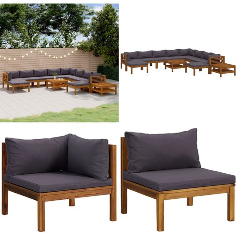 12-tlg. Garten-Lounge-Set mit Auflage Massivholz Akazie - Holzsofa - Akazienholz (1/5)