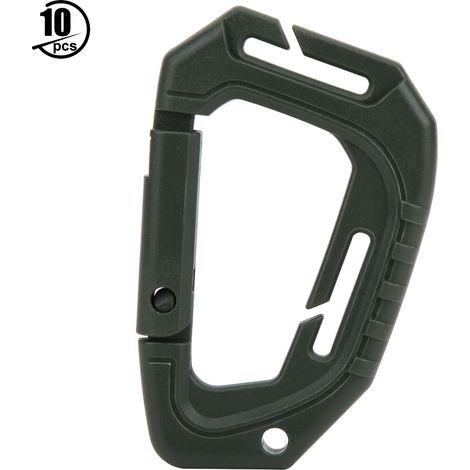10 Pièces Mousquetons en Plastique Résistants D-Ring pour Escalade et Randonnée (Vert Armée) (1/5)