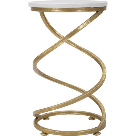 Tavolinetto Spiral Marble in ferro e resina effetto marmo – Ø 27,5 x H 47,5 cm