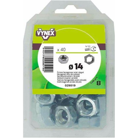 Écrou hexagonal acier zingué Ø 14 mm - Paquet de 40 - Maxiburo (1/2)