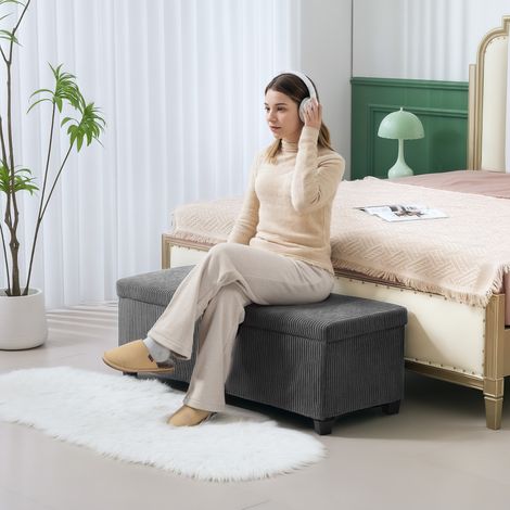 Banco Almacenaje Capacidad de 84 L 112x42x40 cm Tapizado en Pana Pie de Cama para Sala de Estar Dormitorio Gris (1/5)