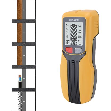 [Detector de pared multifuncional] Modelo GF-WS800 Negro Amarillo ABS 163 g Pantalla LCD de alta precisión para cables, tuberías, metal y madera con funciones de seguridad (1/5)