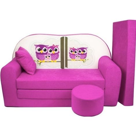 Kindersofa-Bettgarnitur - Gästematratze - Sofa - 170x100x8 - Schlafsofa - rosa - Eulen