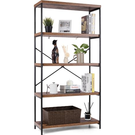 5-Tier Bookshelf Wood Bookcase Home Office Standing Display Rack-Coffee (1/5)