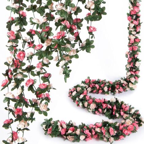 Guirlande de 8 roses artificielles de 2,3 m de long, feuilles vertes, pour décoration murale, fête, mariage, anniversaire, Noël