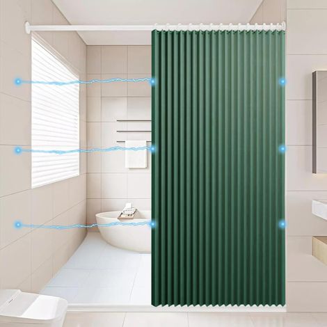 Rideau de Douche Magnétique Pliable et imperméable avec Crochets, Séparation Humide et sèche, Rideaux de Douche en Polyester Lin très résistants pour Salle de Bain, Vert, 240x180cm (1/2)