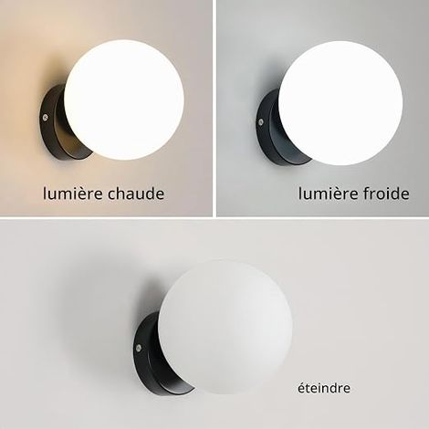 Indoor Wall Lamp, E27 Wall Light with Glass Shade, 15 cm Black Spherical Wall Light E27 for Bedroom, Living Room, Hallway, Staircase (1/4)