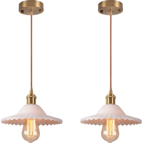 2PCS Rétro Verre Suspension Luminaire Vintage Lampe Eclairage de Plafond E27 pour Entrée Couloir Salon Salle Blanc Laiteux (1/5)