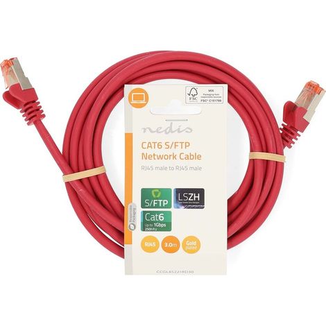 Nedis CAT6-Netzwerkkabel / RJ45 Stecker / RJ45 Stecker / S/FTP / 3.00 m / Rund / LSZH / Red / Label