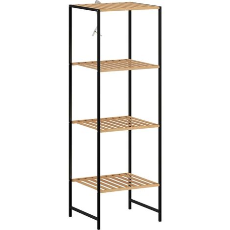 Étagère de rangement sur pied 4 niveaux en bambou et acier, 36,5 x 33 x 110 cm, pour salle de bain, cuisine ou salon, bois clair - CHICFURN (1/5)