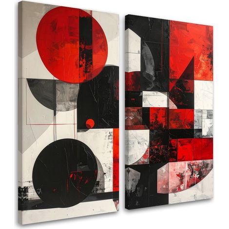 Set de tableaux sur toile  Abstraction rouge de style géométrique 2 x 30x60