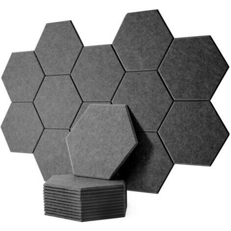12pcs panneaux acoustiques hexagonaux haute densité, panneaux en mousse acoustique carreaux à bords biseautés