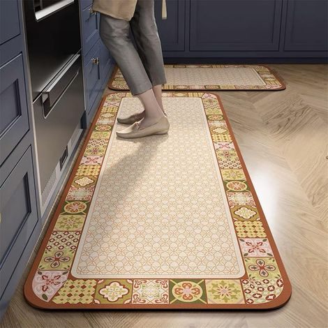 Non-slip and absorbent kitchen mat, Bohemian style diatomite kitchen mat, quick-drying runner mat, kitchen floor mat in front of sink (Style 8.50x120cm)