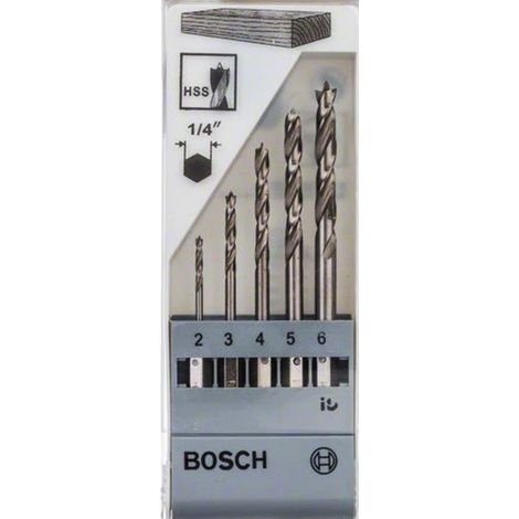 Bosch Holzbohrer-Set mit Sechskantschaft, 5-teilig, 2 - 6 mm