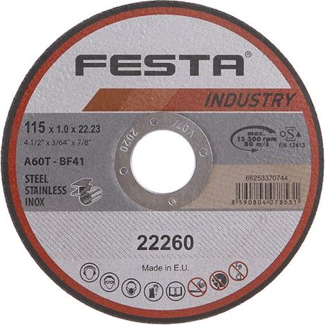 Disco de corte FESTA INDUSTRIA para metal 115x1x22,2mm 22260.01