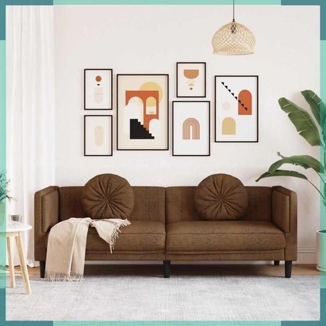 Canapé 3 places - 372651 - Similicuir daim marron - Structure bois massif - 193,5x77x70 cm (1/5)