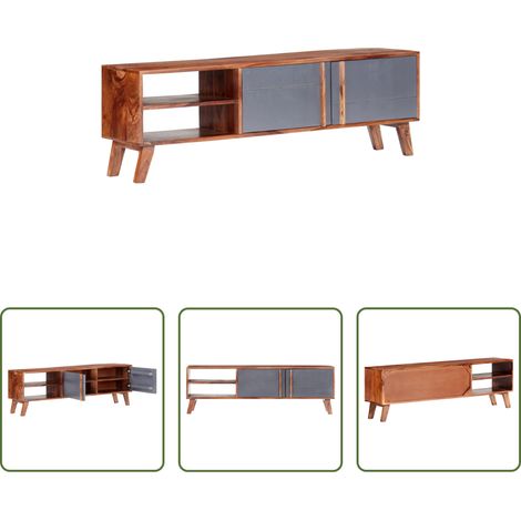 vidaXL Meuble tv design classique -  Meuble TV gris 140x30x45 cm bois solide (1/5)