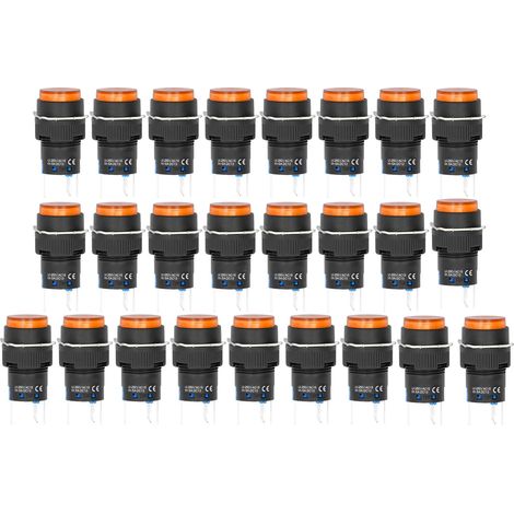 Interrupteur poussoir rond 16mm BERM/BEM-LA16-11DS-Y, auto-maintien avec voyant lumineux jaune, 12V, lot de 25 pièces, contact instantané. (1/5)