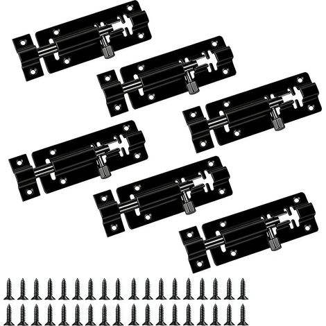 6 Pièces Verrou de Porte Boulons de Verrouillage de Porte en Acier Inoxydable Loquet Porte pour Fenêtres Garage Toilette Jardin Noir 3 Pouces (1/5)