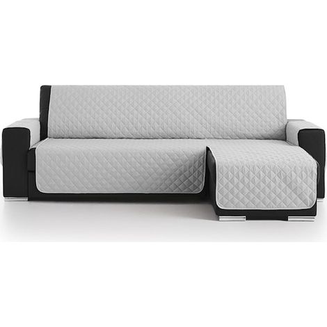 Housse de canapé d'angle matelassée avec méridienne à droite ou à gauche, longueur 220 cm, gris clair (1/4)